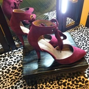 Moda Spana - Size 11- Cynthia - Burgundy Suede Ankle Tie Pump